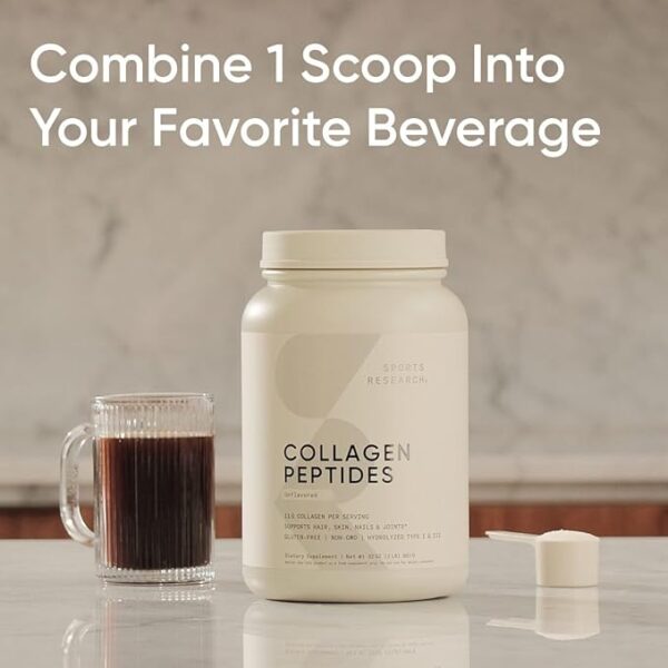 Limited Time deal 38% OFF Sports Research Collagen Peptides - Hydrolyzed Type 1 & 3 Collagen Powder - Image 2